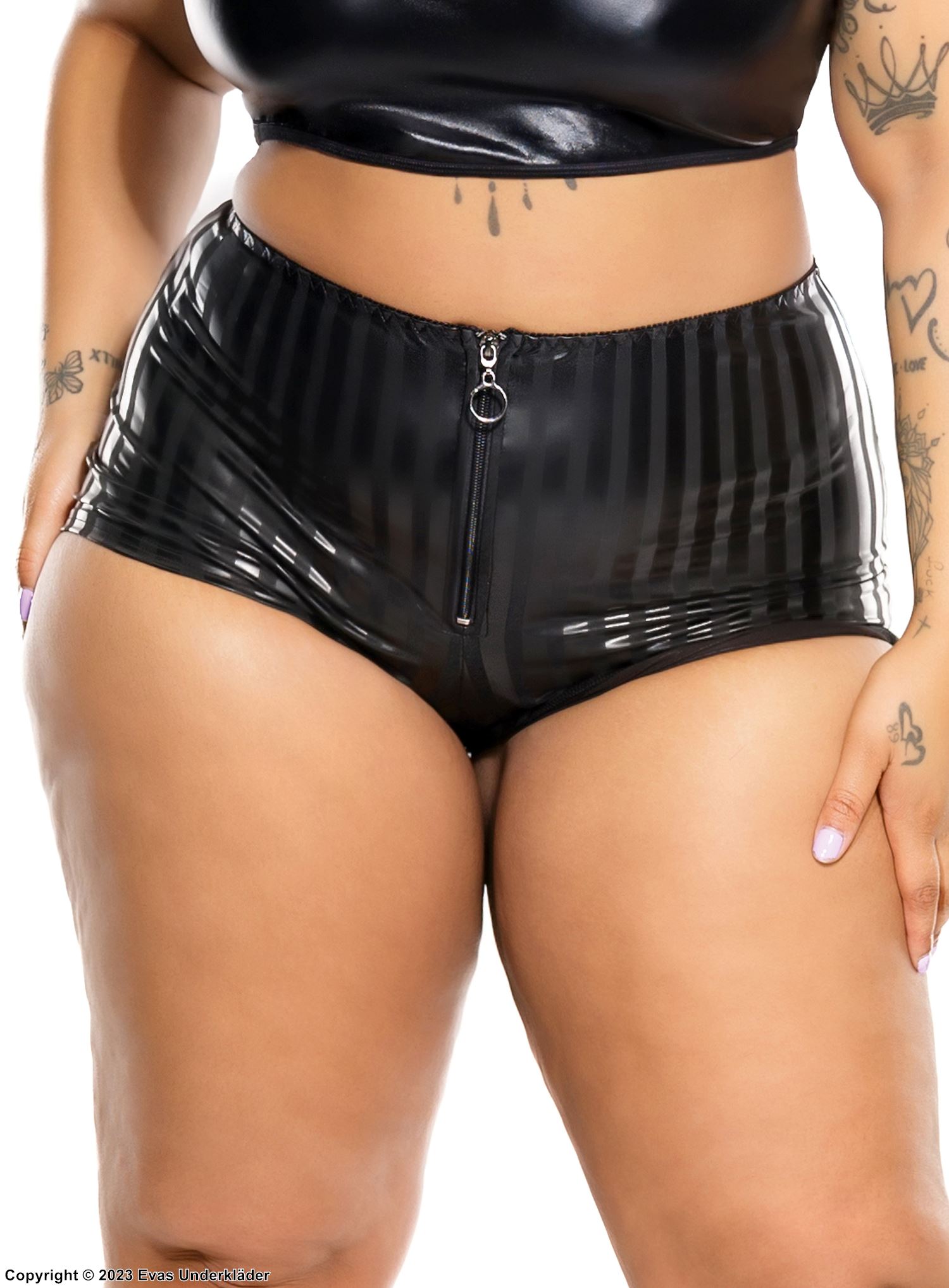 Boyshort-Höschen, hohe Taille, Front-Reißverschluss, vertikale Streifen, Plus Size